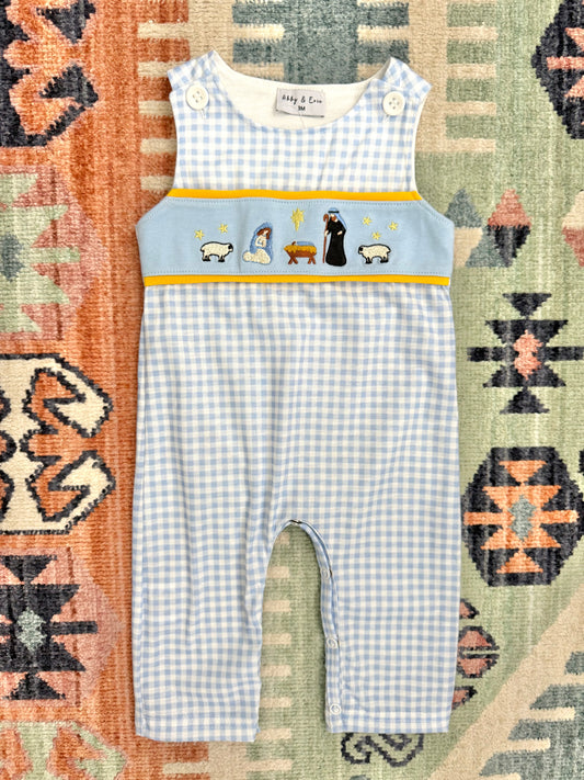 Boy’s Embroidered Nativity Scene Jonjon in Blue Gingham