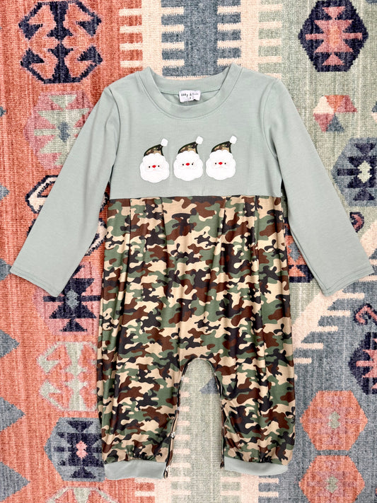 Boy’s Santa Appliqué Romper in Camo