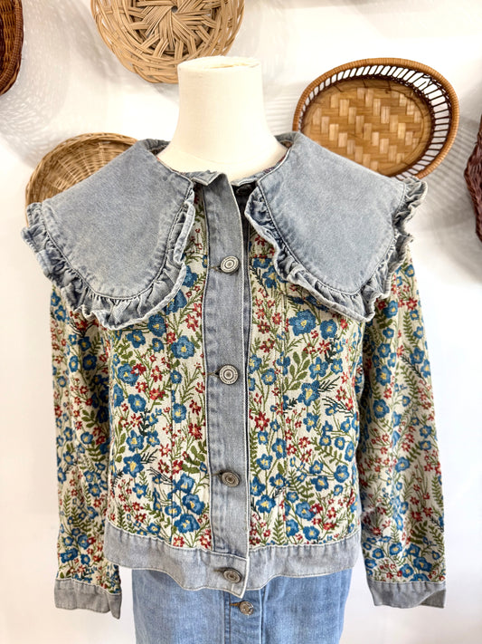 The Alix Floral Print Collared Denim Jacket