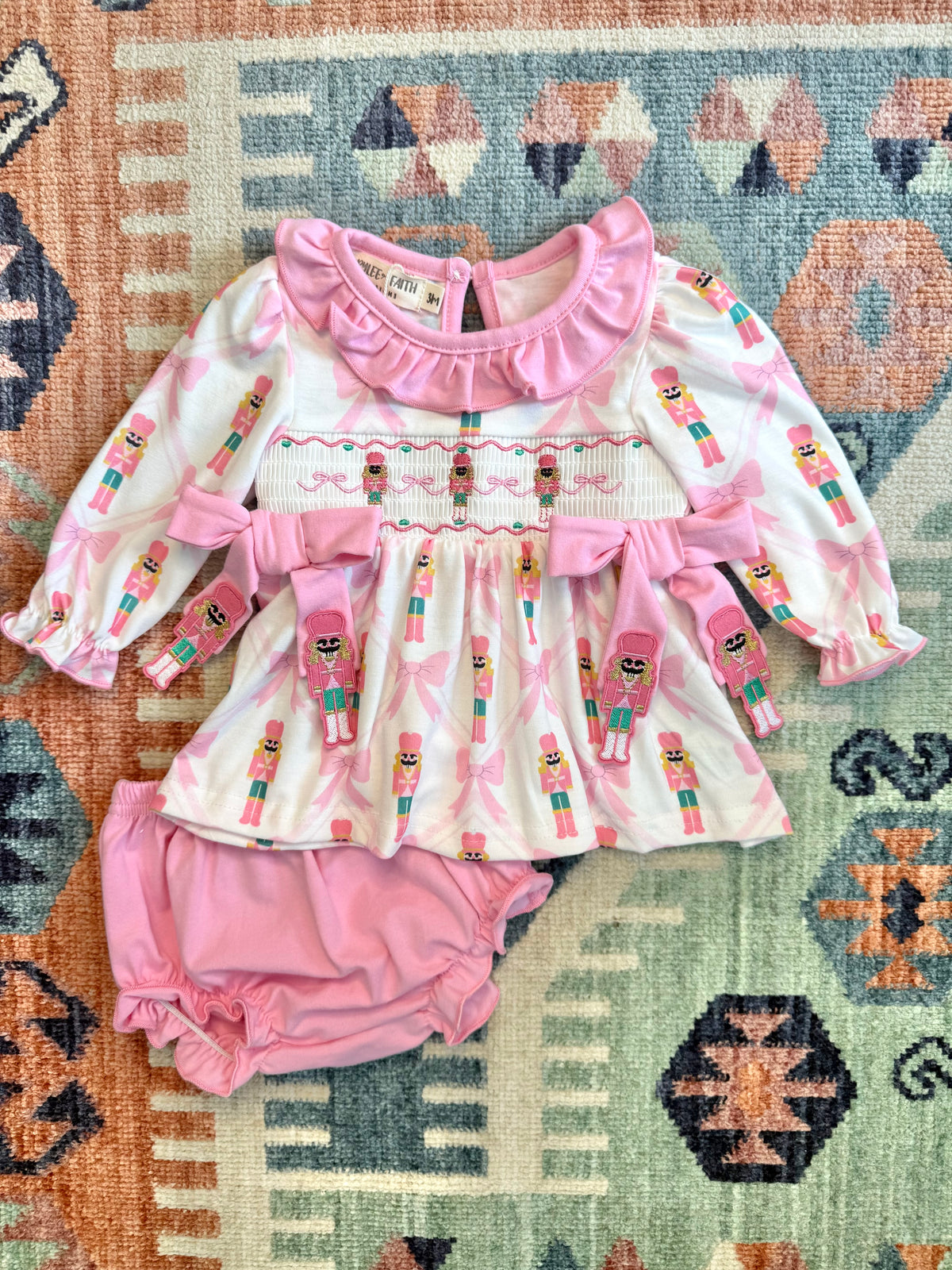 Smocked Nutcracker Pink Bloomer Set