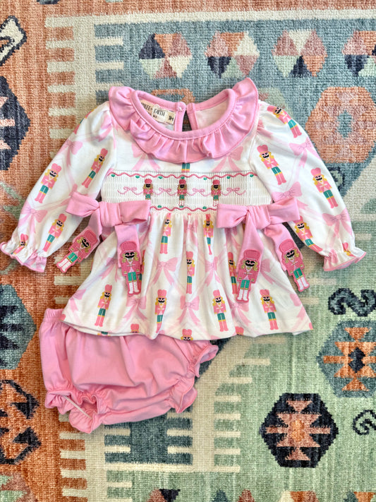 Smocked Nutcracker Pink Bloomer Set