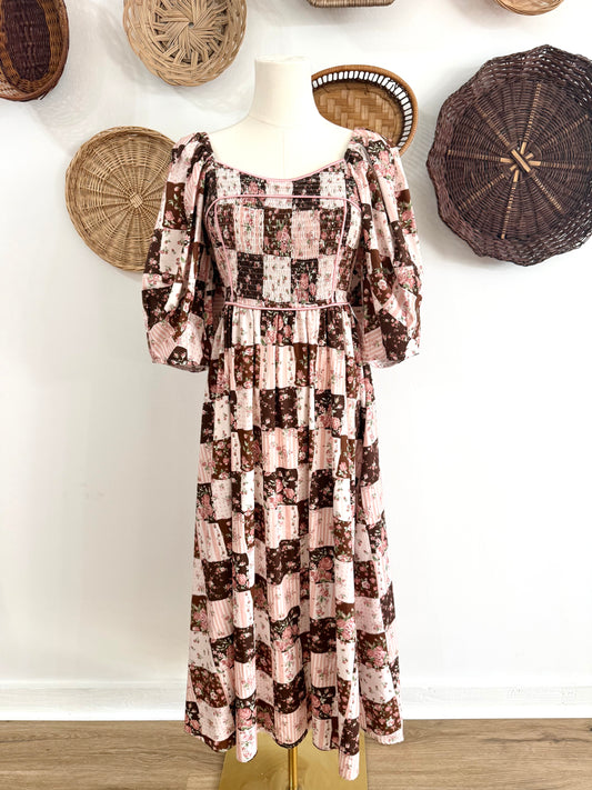 The Briar Quilt Print Maxi Dress in Brown