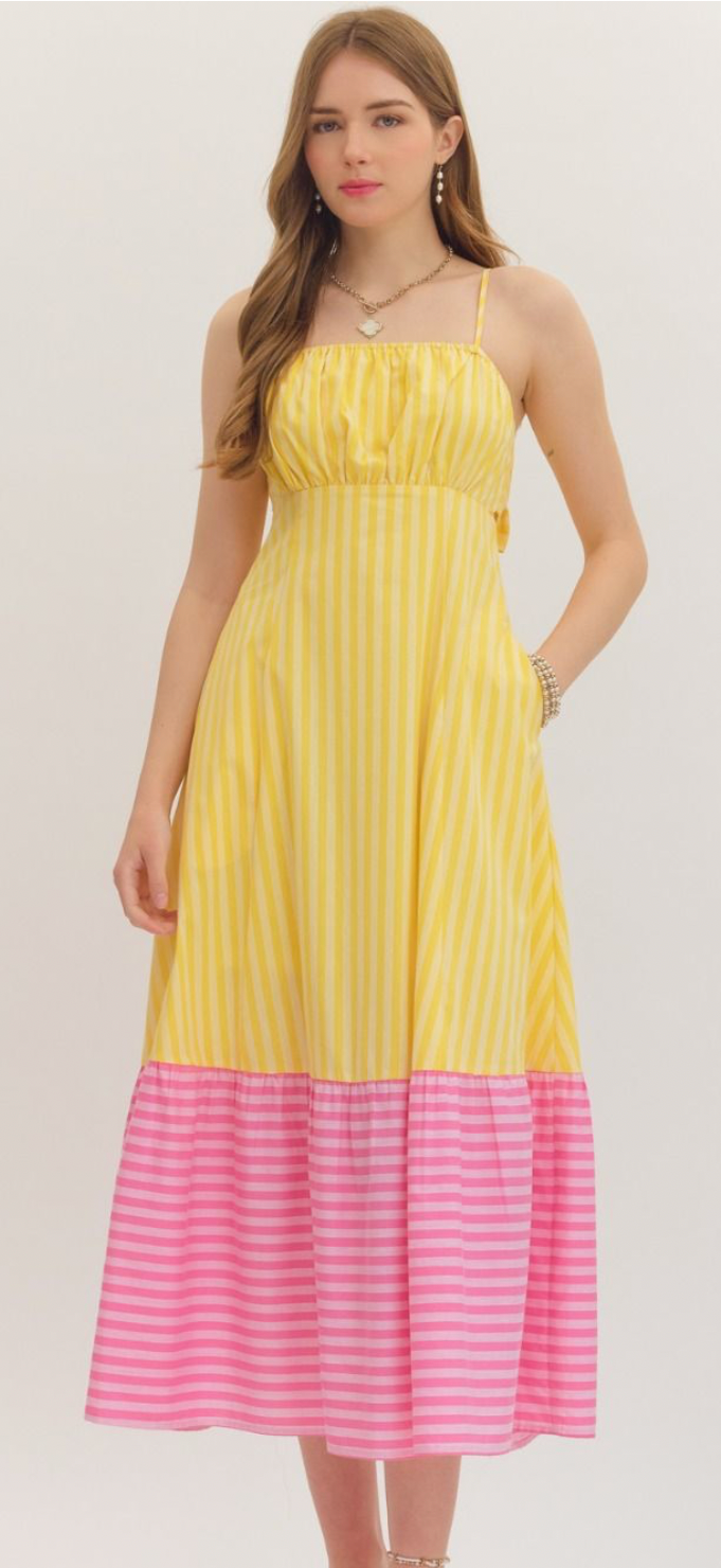 The Kole Yellow & Pink Striped Midi Dress