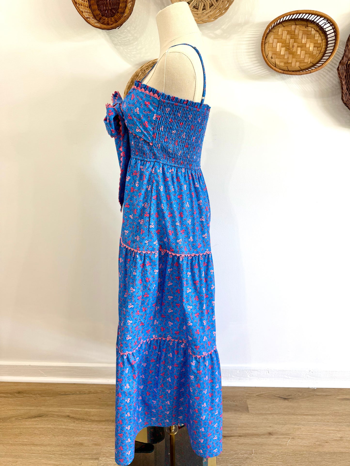 The Abeline Bow Detail Floral Maxi Dress in Blue