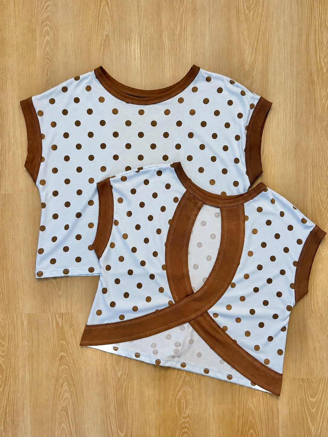 The Birch Blue & Brown Polka Dot Cut Out Back Top