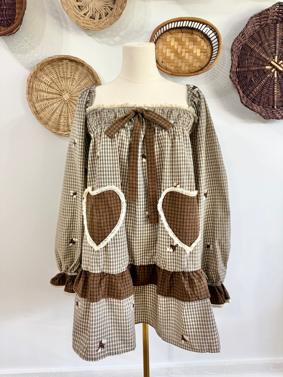 The Layla Plaid Embroidered Heart Pocket Babydoll Dress