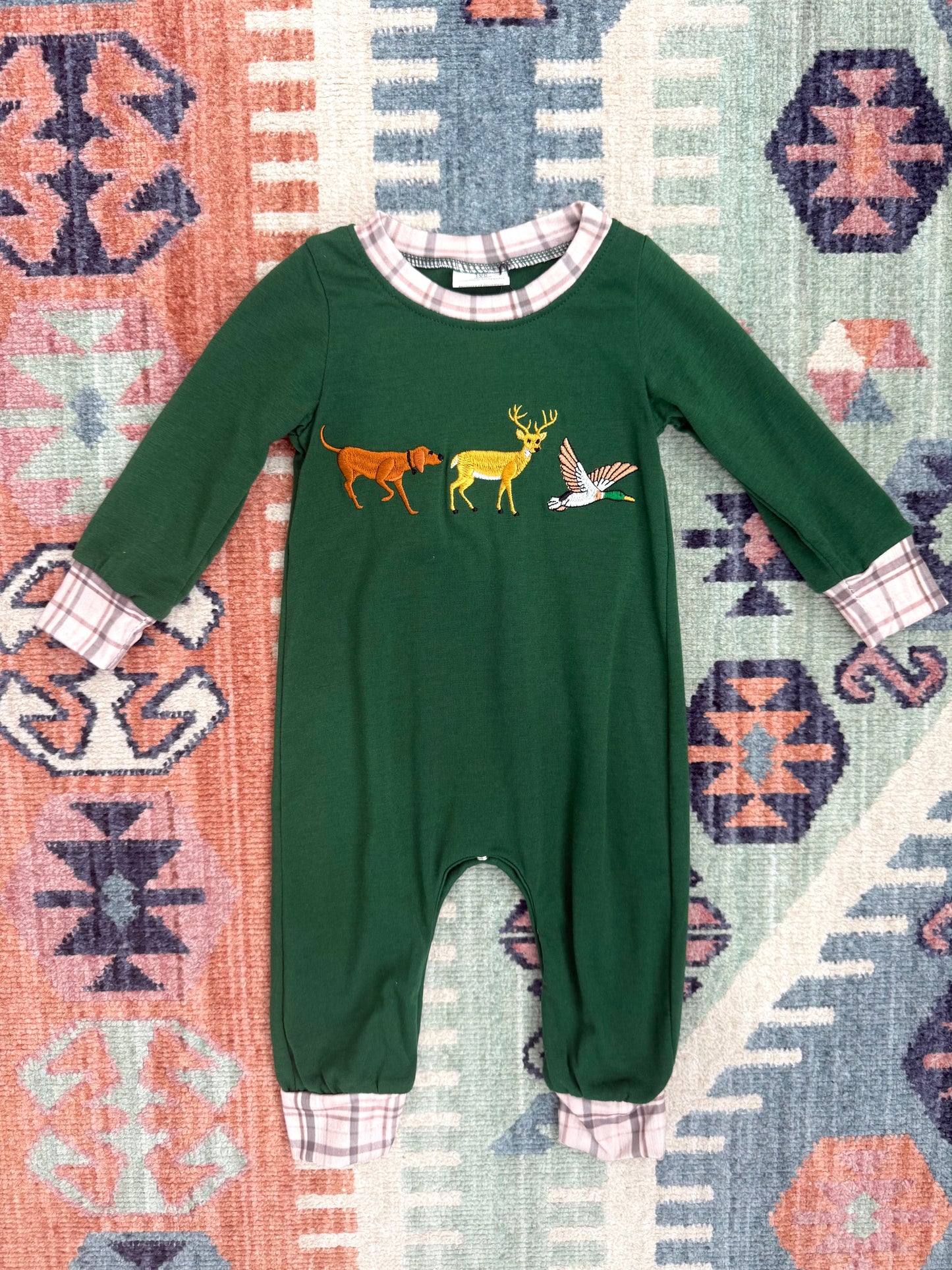 Boy’s Hunting Appliqué Romper in Green