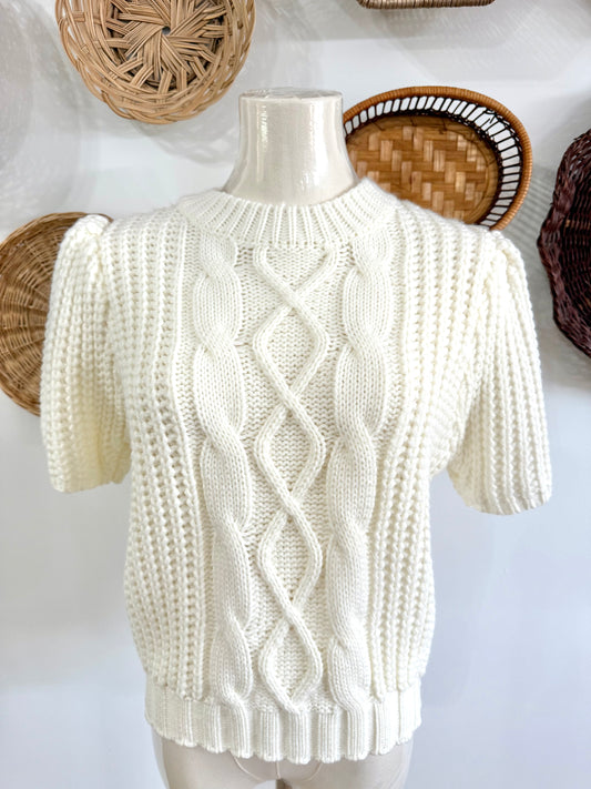 The Vale Puff Short Sleeve Sweater in Cream