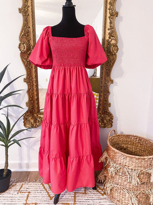 The Breckren Tiered Maxi Dress in Hot Pink
