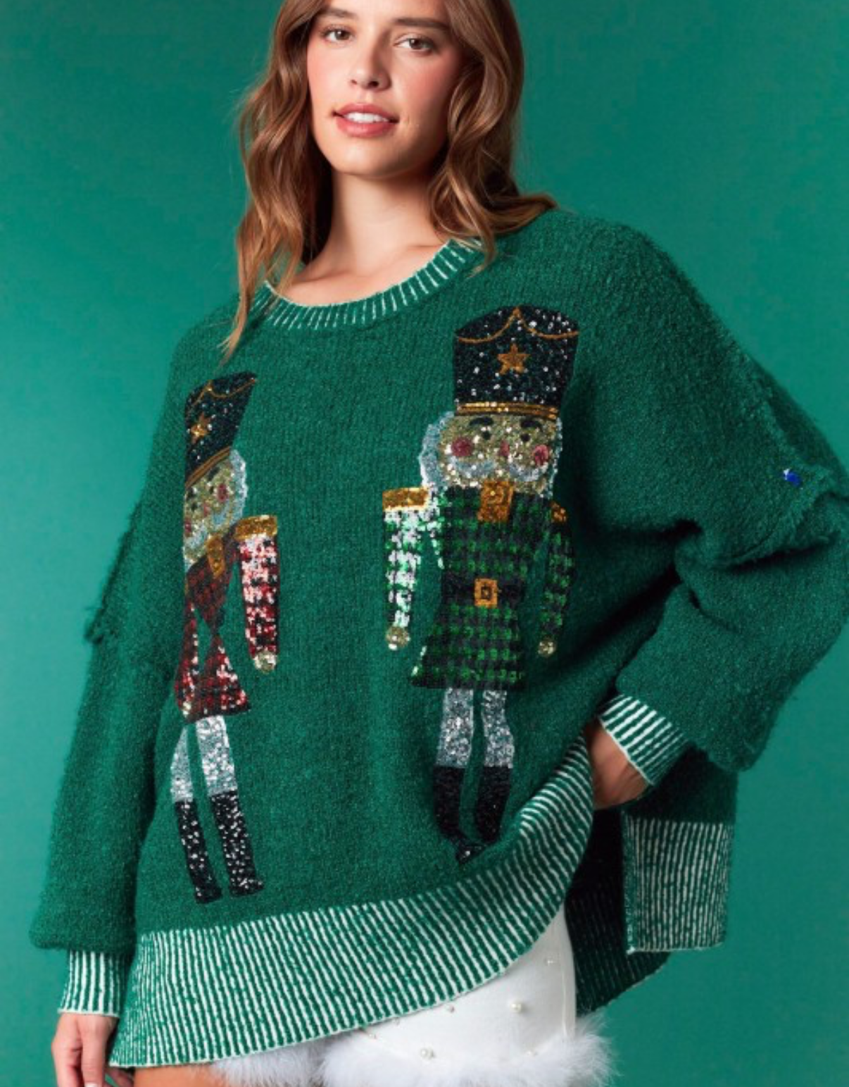 The Twinkle Sequin Nutcracker Sweater in Green