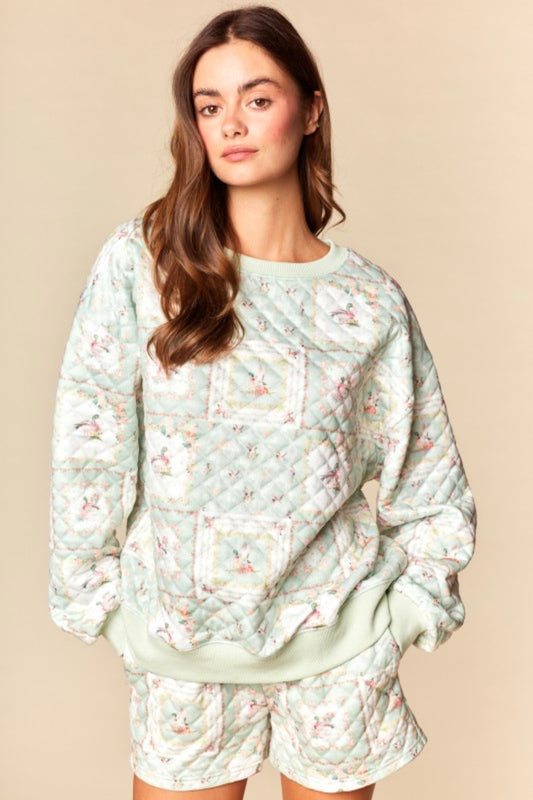 The Cora Mallard Duck Patchwork Print Quilted Set in Green
