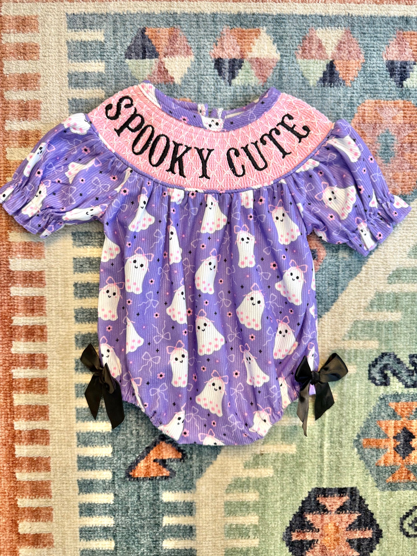 Ghost Print “Spooky Cute” Smocked Bubble