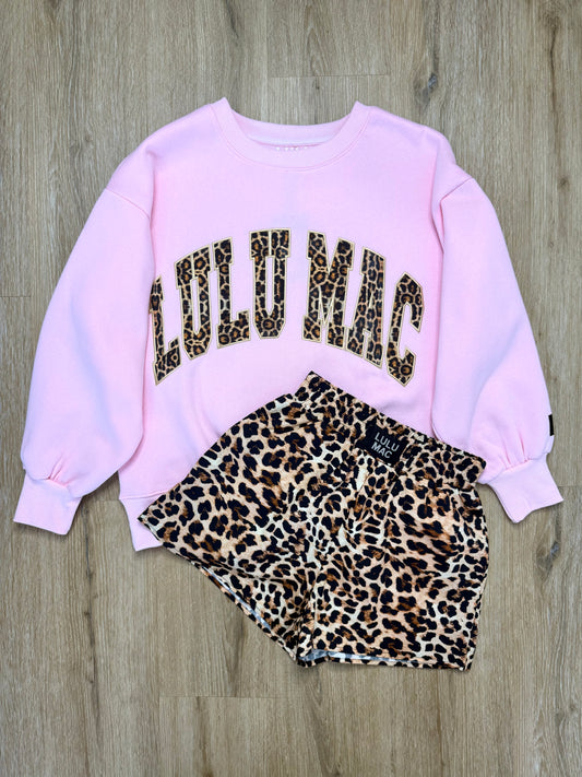 LULU MAC XS & M-2X Set w/ Pink & Leopard Sweatshirt & Leopard Shorts
