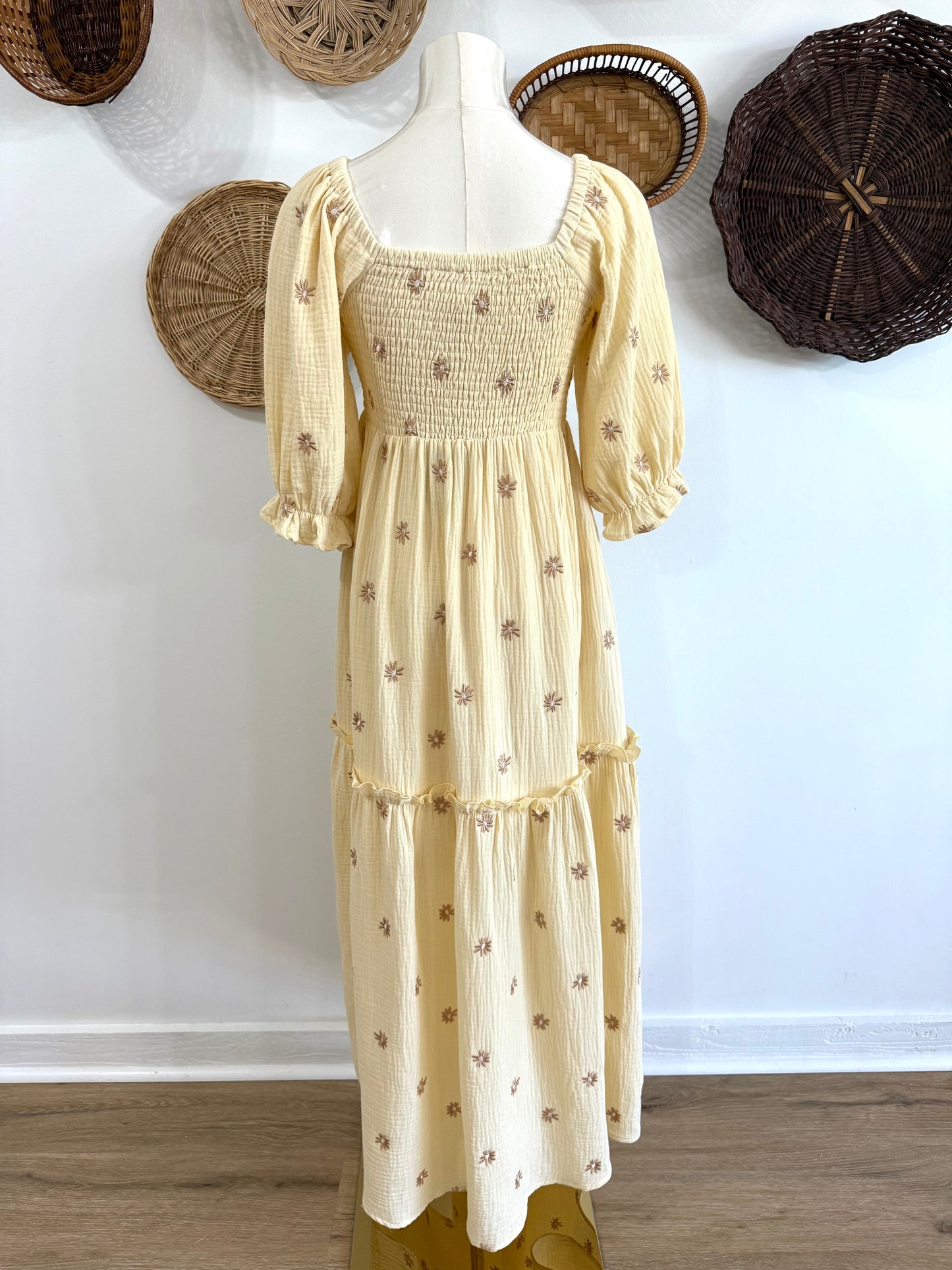 The Vienna Flower Embroidered Maxi Dress in Beige