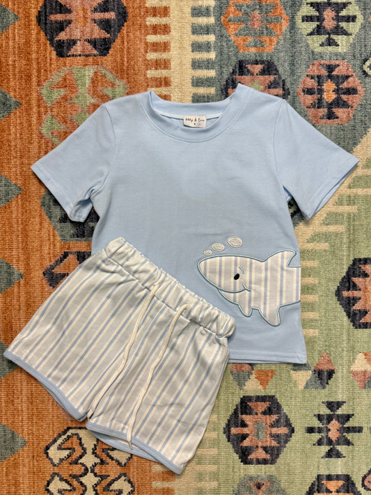 Boy’s Pinstripe Embroidered Shark Set
