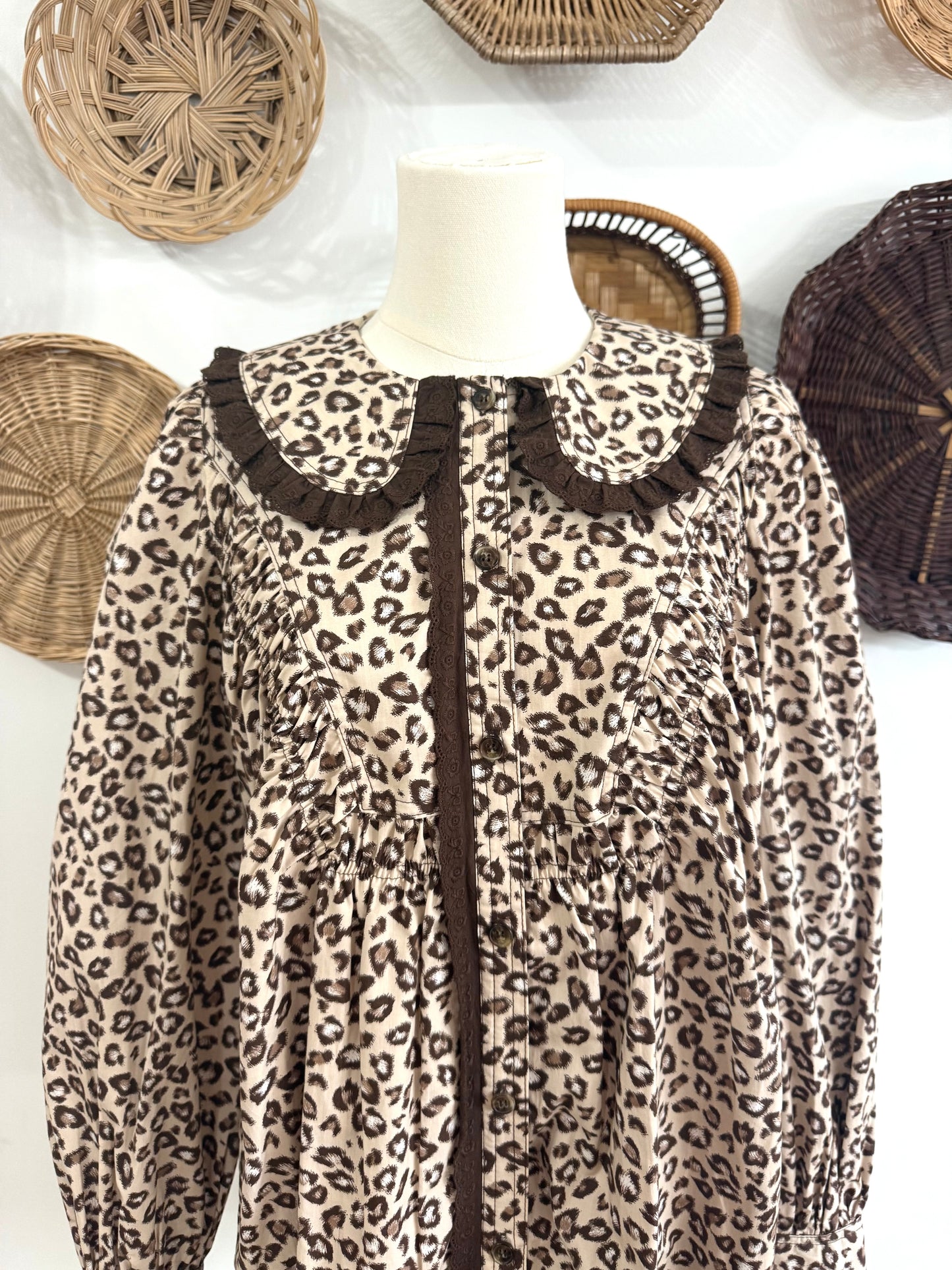 The Kyla Bib Collar Leopard Print Dress in Tan