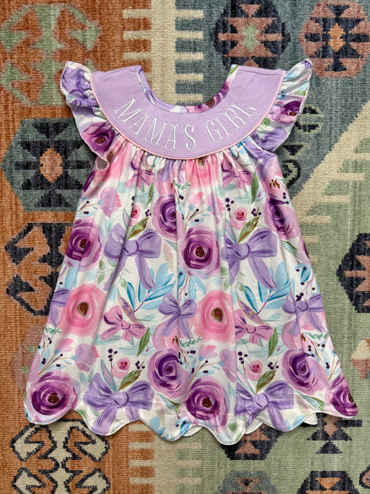 “Mama’s Girl” Floral & Bow Print Dress in Purple