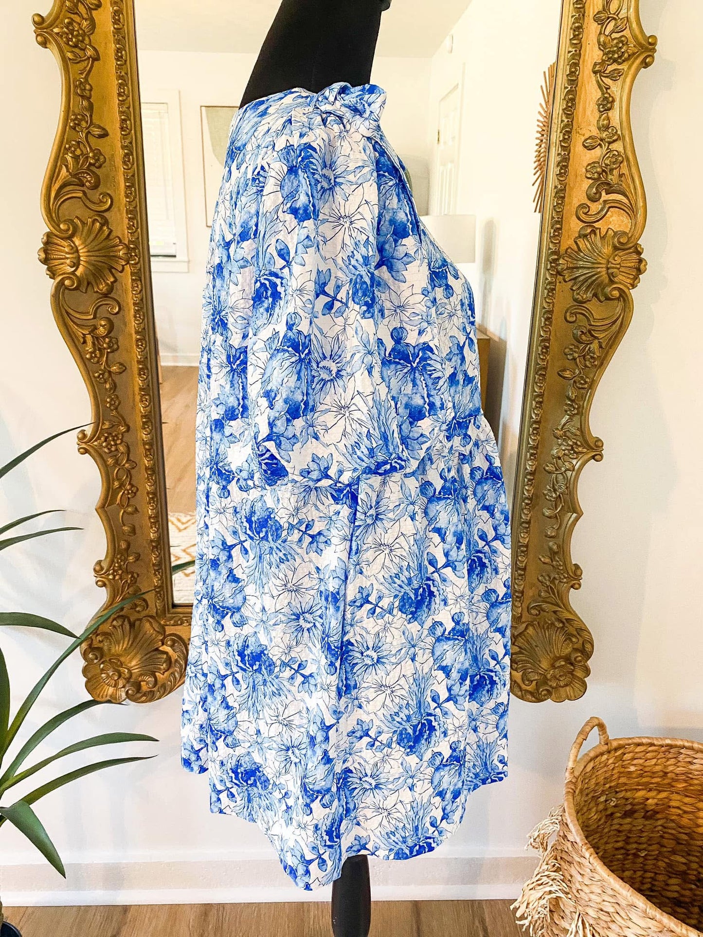 The Brixton White & Blue Floral Dress w/ Bow Detail