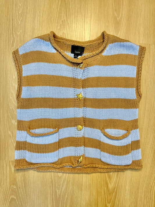 The Coral Sea Shell Button Sweater Vest in Blue & Tan