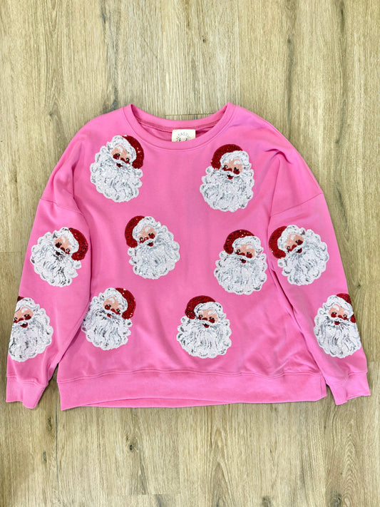 The Santa Claus Sequin Sweatshirt in Pink