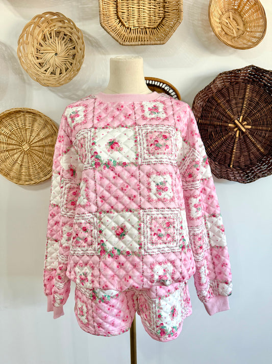 The Cora Patchwork Print Quilted Set in Pink
