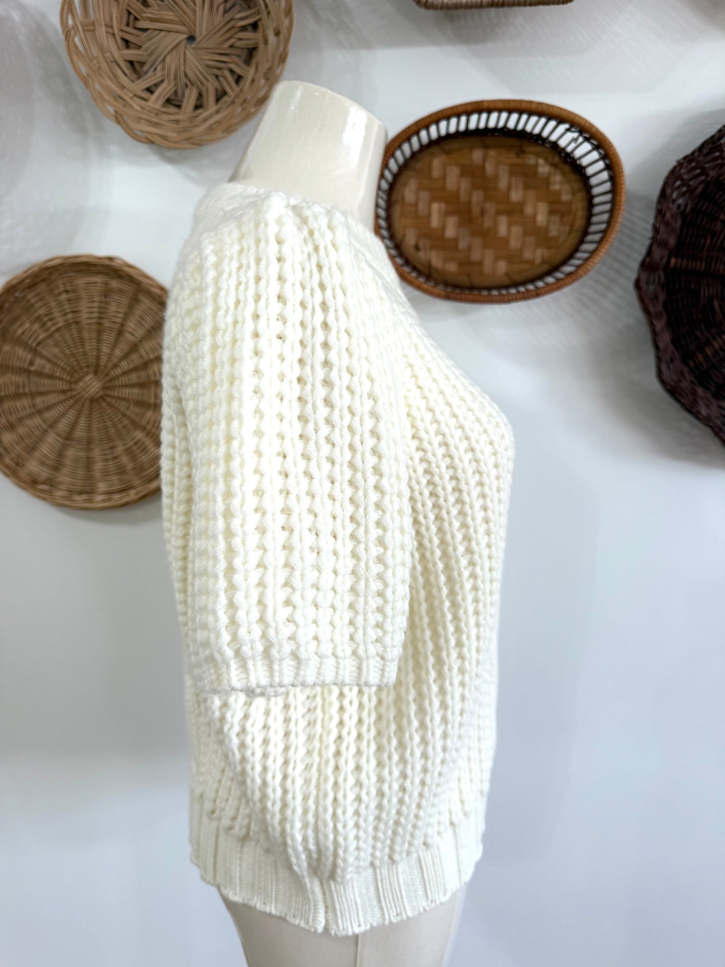 The Vale Puff Short Sleeve Sweater in Cream