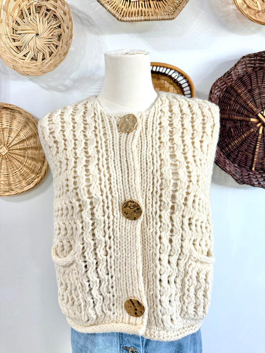 The Mabel Button Up Sweater Vest Top In Cream
