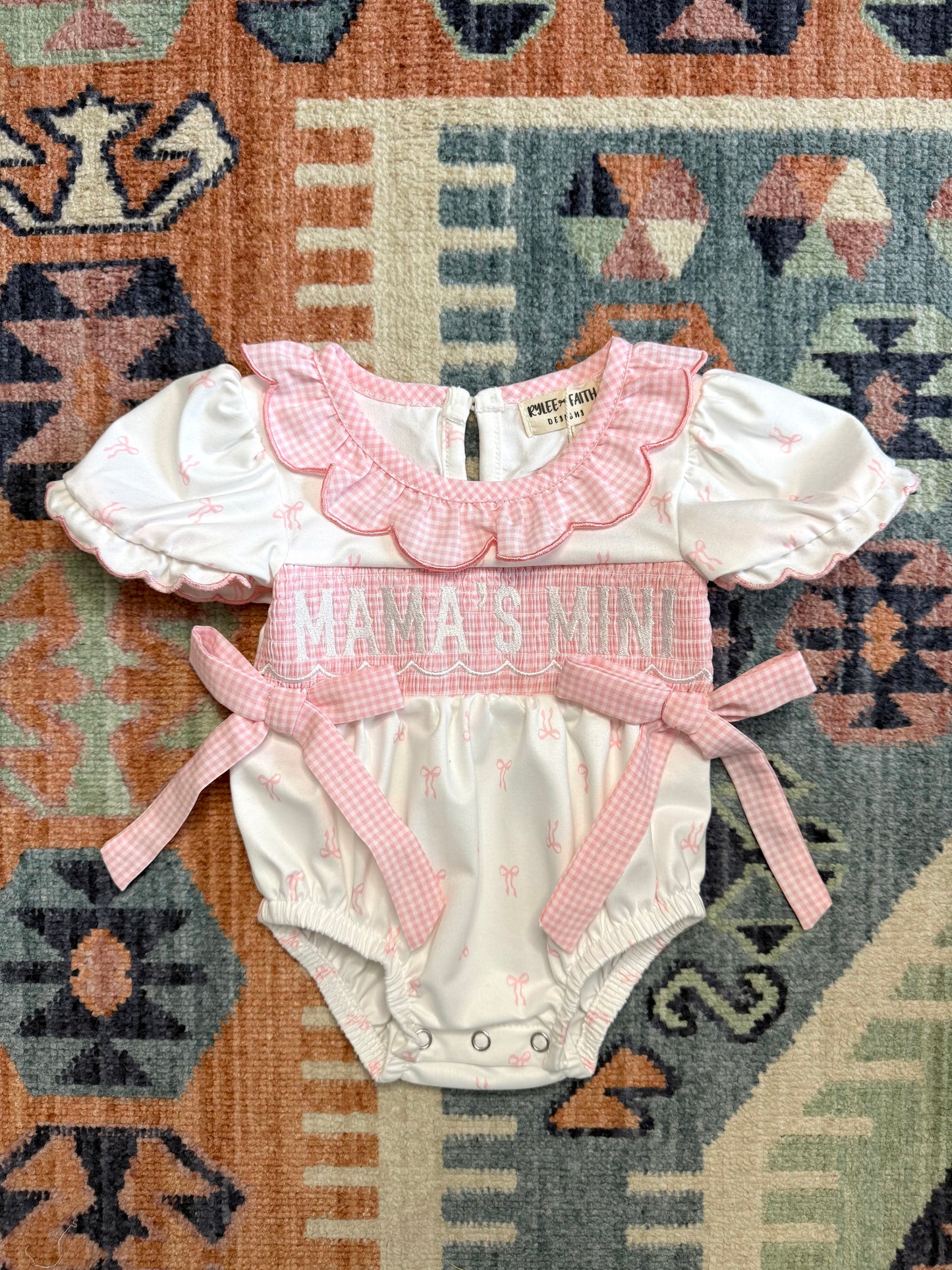 “Mama’s Mini” Smocked Bow Print Bubble