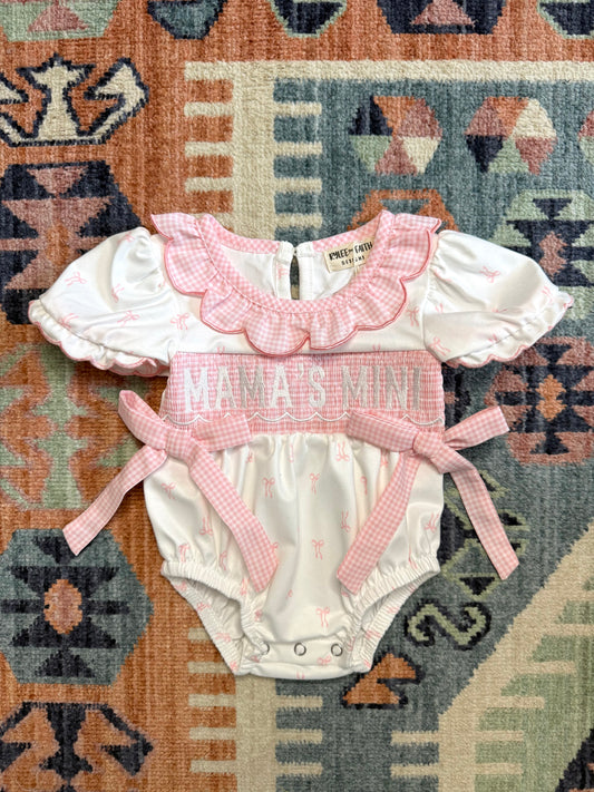 “Mama’s Mini” Smocked Bow Print Bubble
