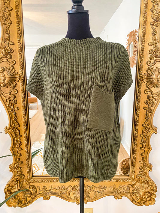 The Vance Short Sleeve Sweater in Olive