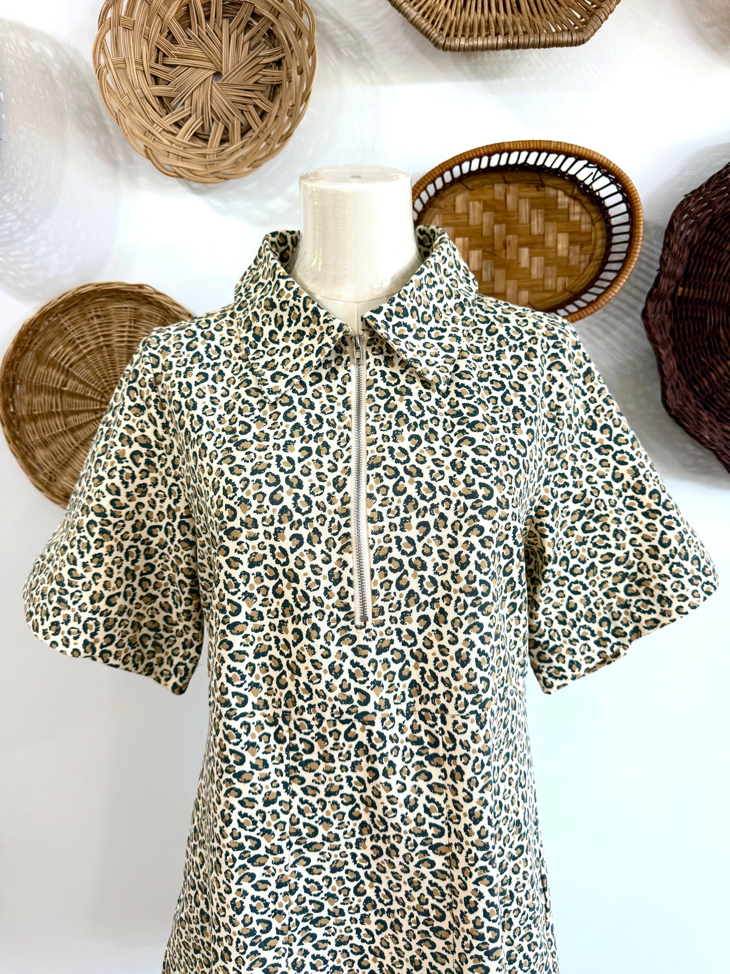 The Pippa Collared Leopard Dress in Oatmeal