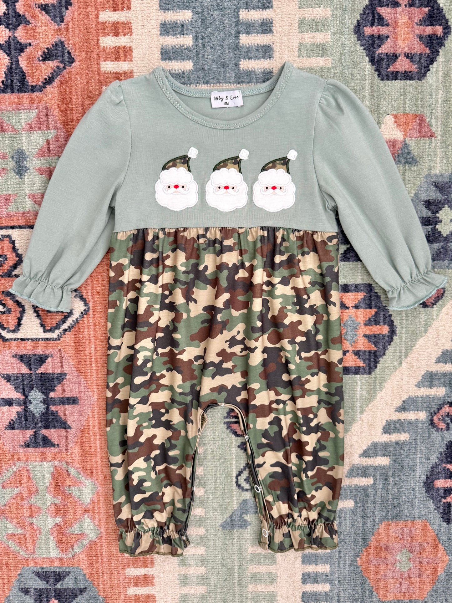 Santa Appliqué Ruffle Romper in Camo