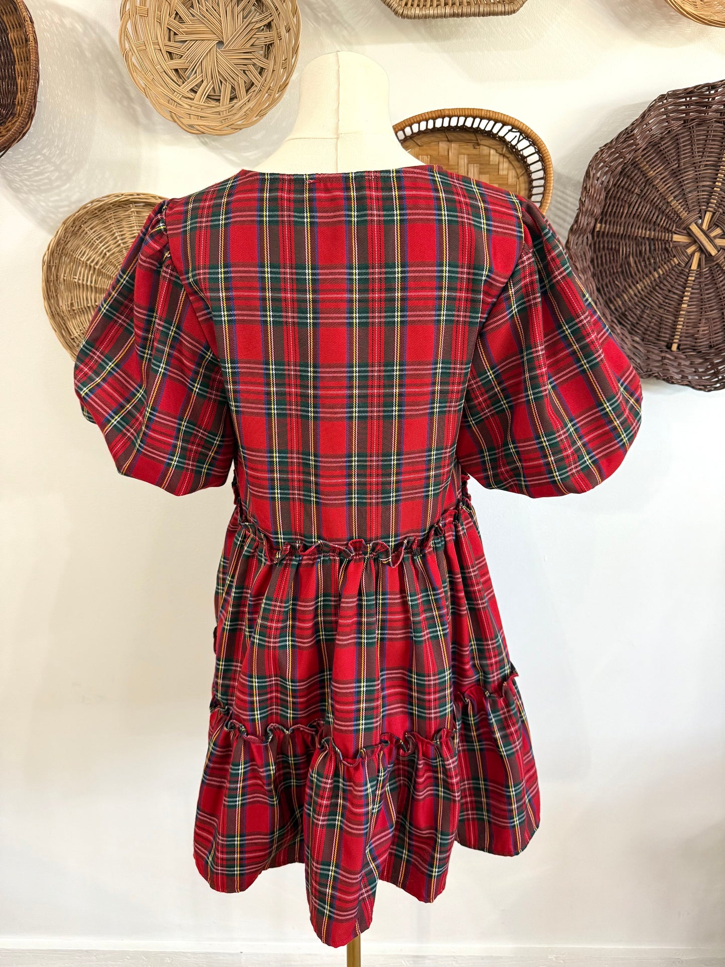 The Mistletoe Bow Detail Dress in Red Plaid