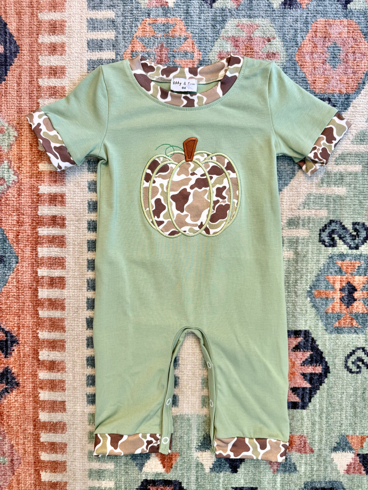 Boy’s Camo Pumpkin Appliqué Romper