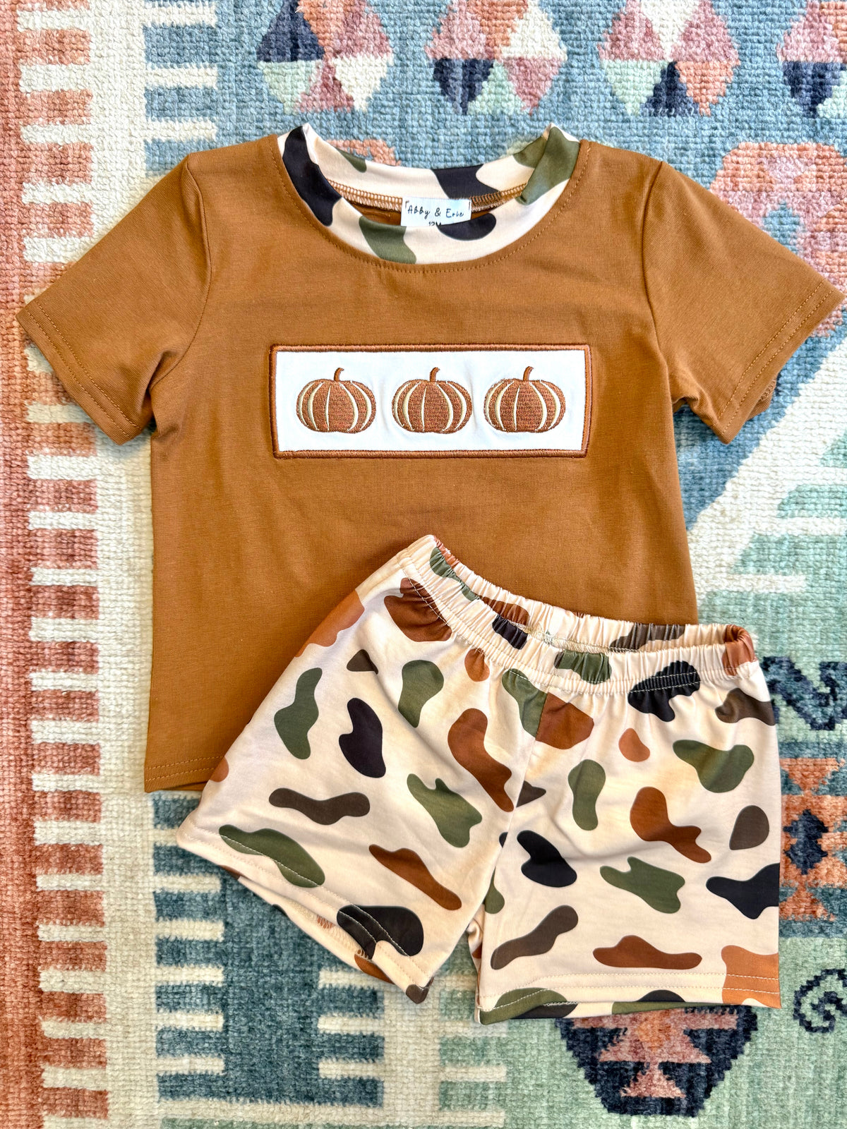 Boy’s Camo & Embroidered Pumpkin Shorts Set