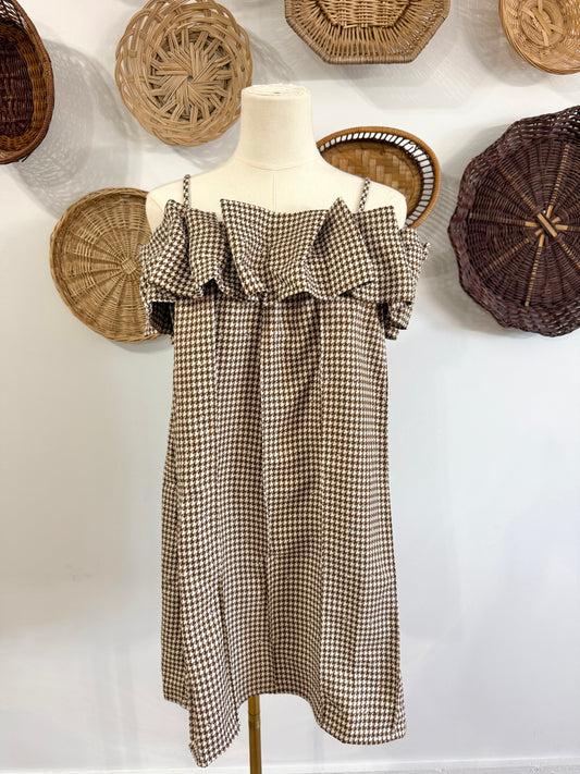 The Waverly Sequin Houndstooth Pleated Shoulder Dress