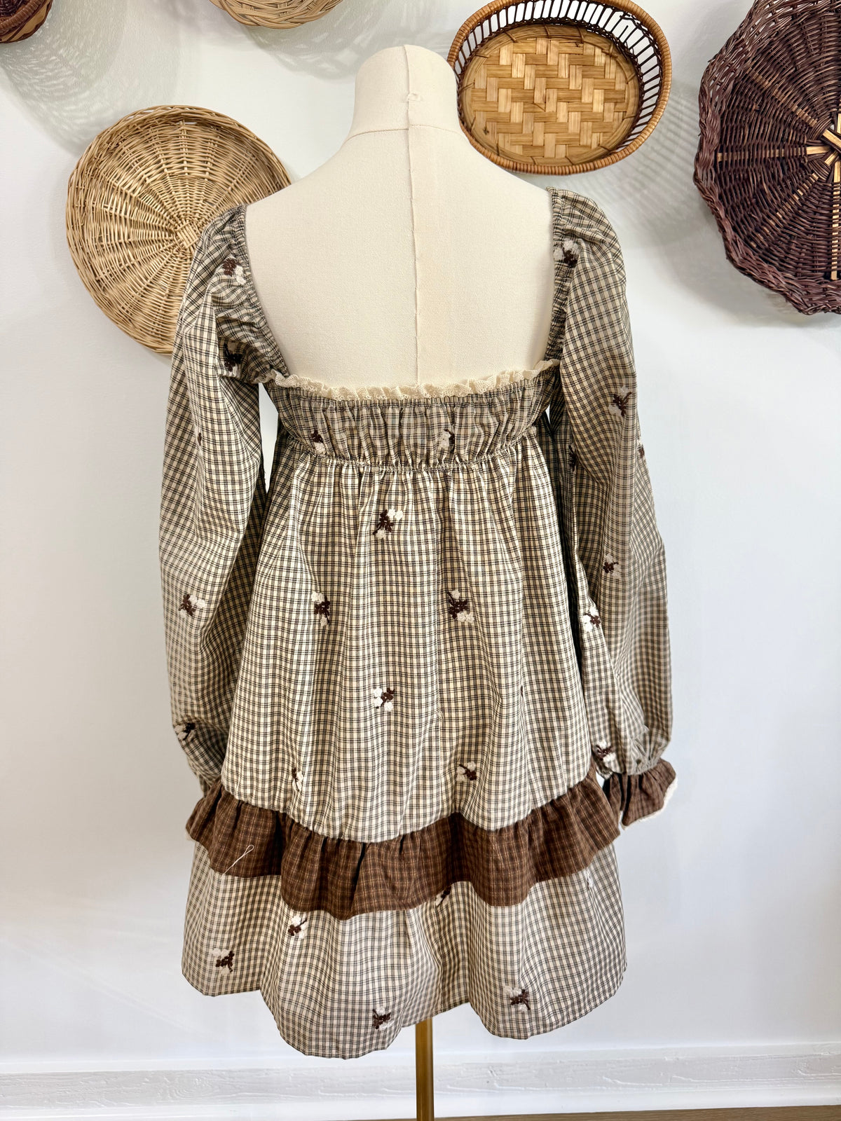 The Layla Plaid Embroidered Heart Pocket Babydoll Dress