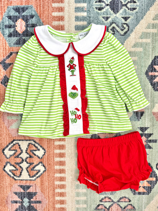 The Grinch Embroidered Bloomer Set