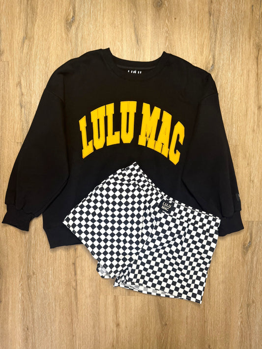 LULU MAC 2X Set w/ Black & Yellow Sweatshirt & Checkered Shorts
