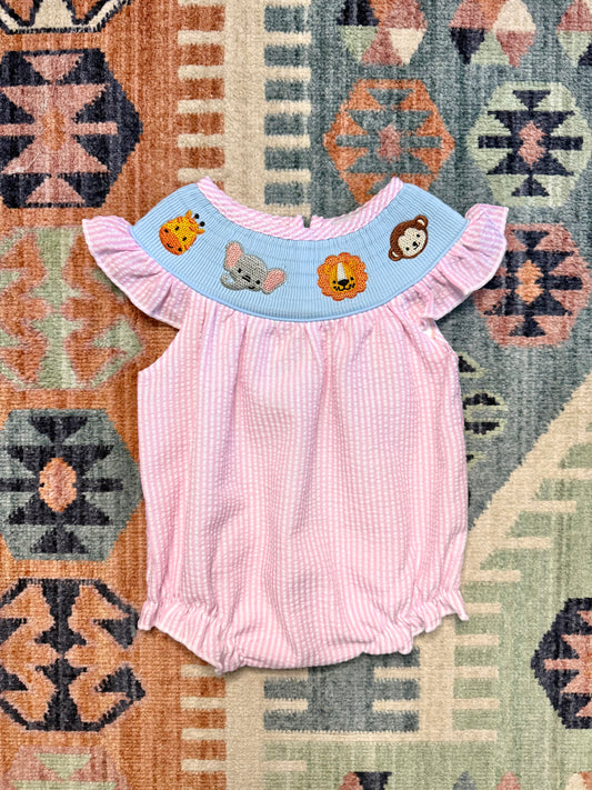 Zoo Animal Embroidered Seersucker Bubble