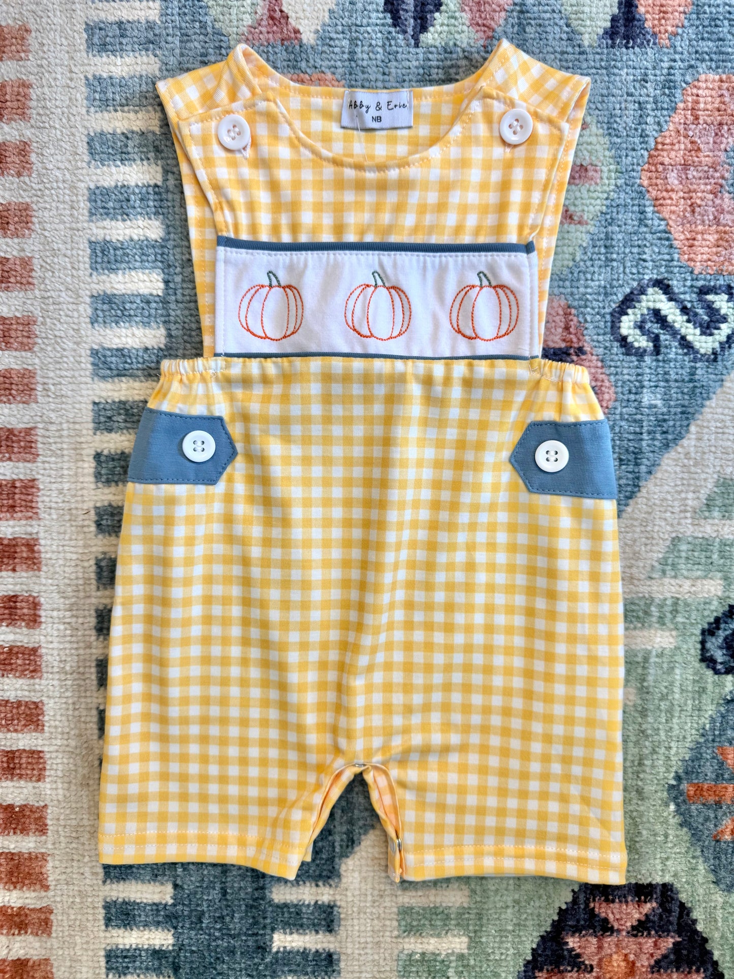 Boy’s Mustard Gingham Pumpkin Embroidered Jon Jon