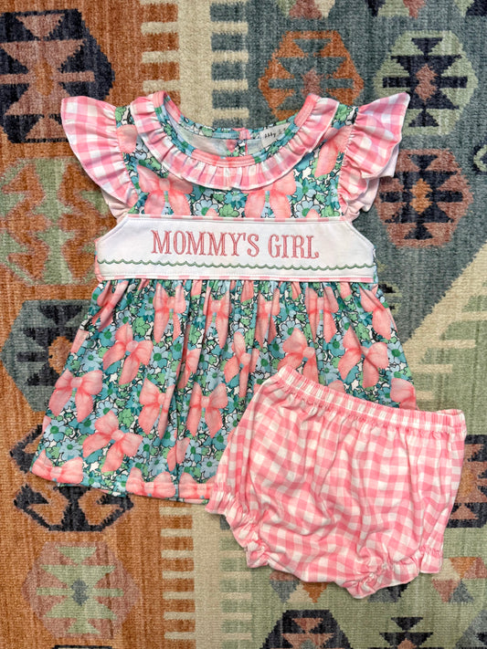 Mommy’s Girl Floral & Gingham Bloomer Set