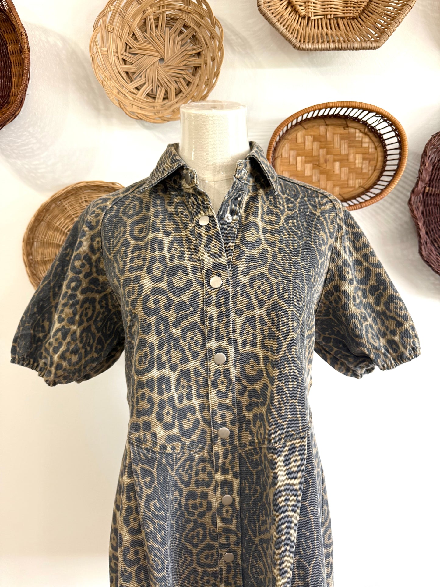 The Gianna Leopard Print Denim Dress
