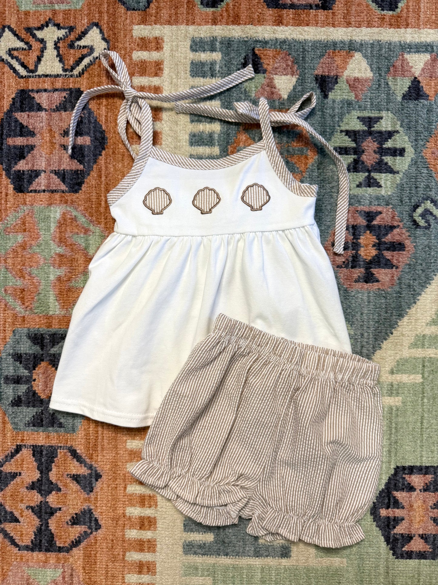 Seashell Embroidered Seersucker Bloomer Set