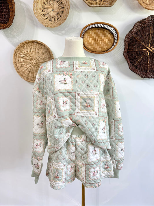 The Cora Mallard Duck Patchwork Print Quilted Set in Green