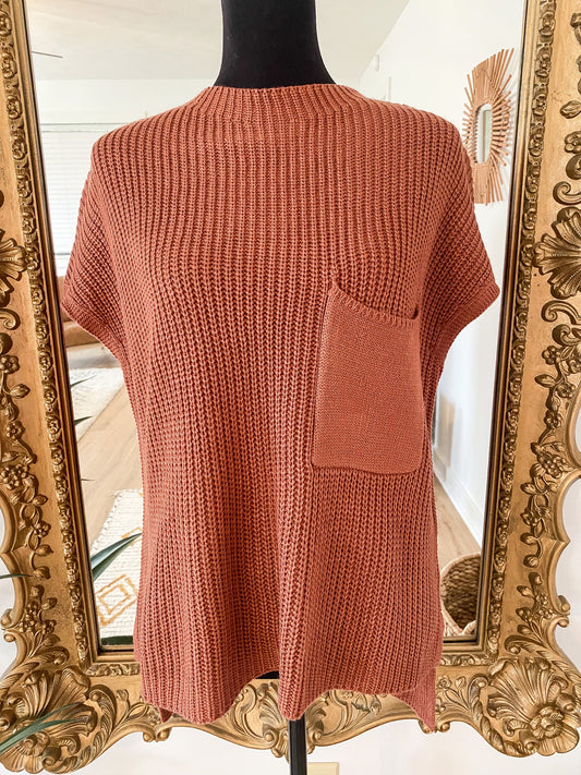 The Vance Short Sleeve Sweater in Rust