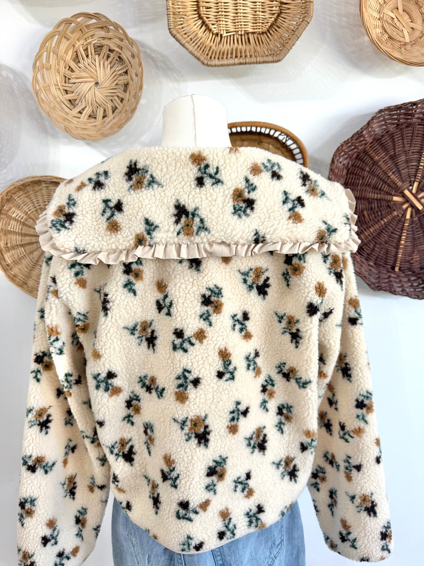 The Vega Boho Floral Collared Sherpa Jacket