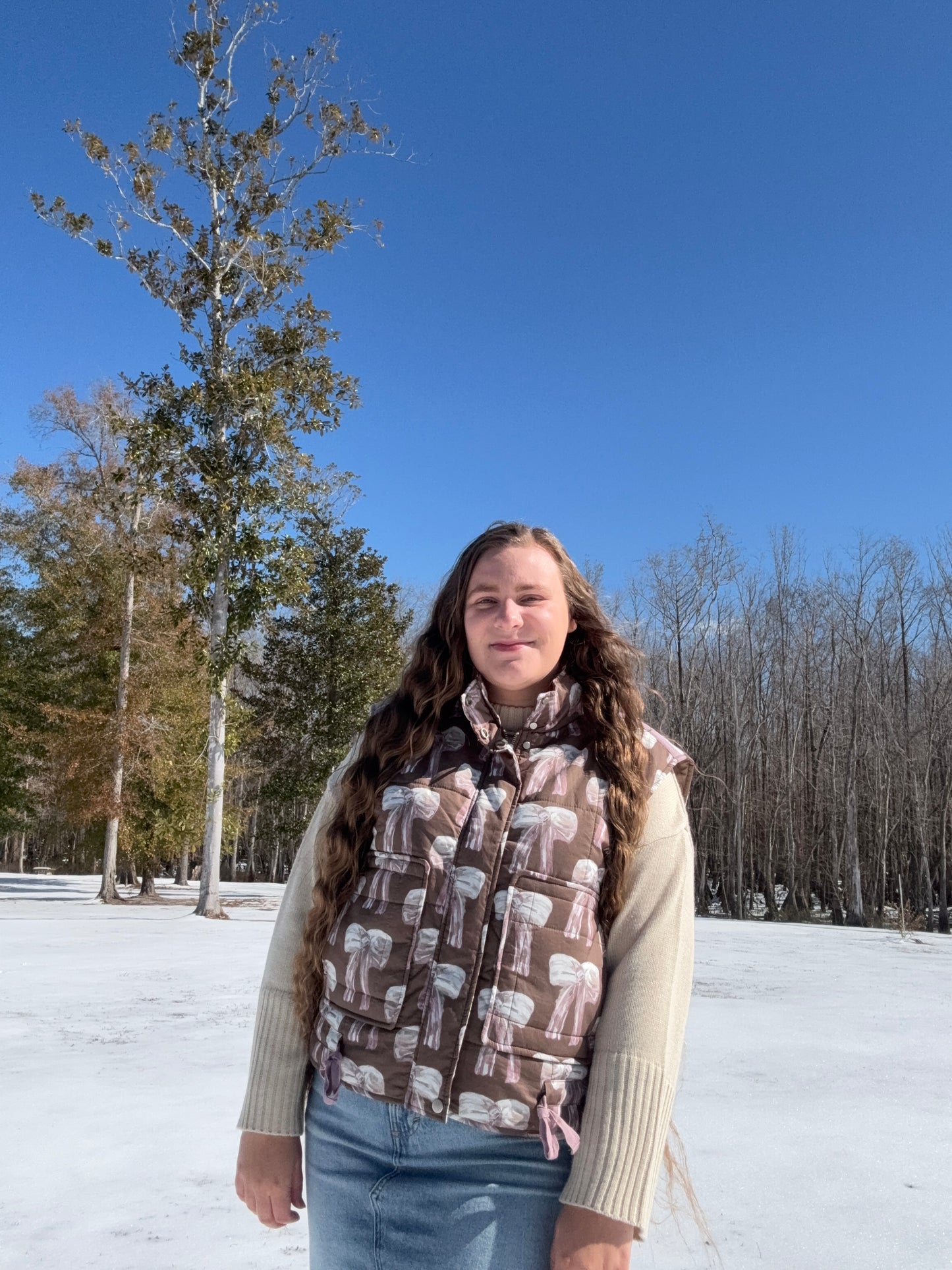 The Blare Bow Puffer Vest in Brown
