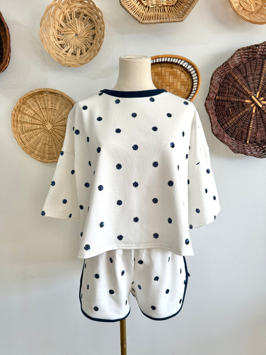 The Lettie Sequin Polka Dot Set in Cream & Navy