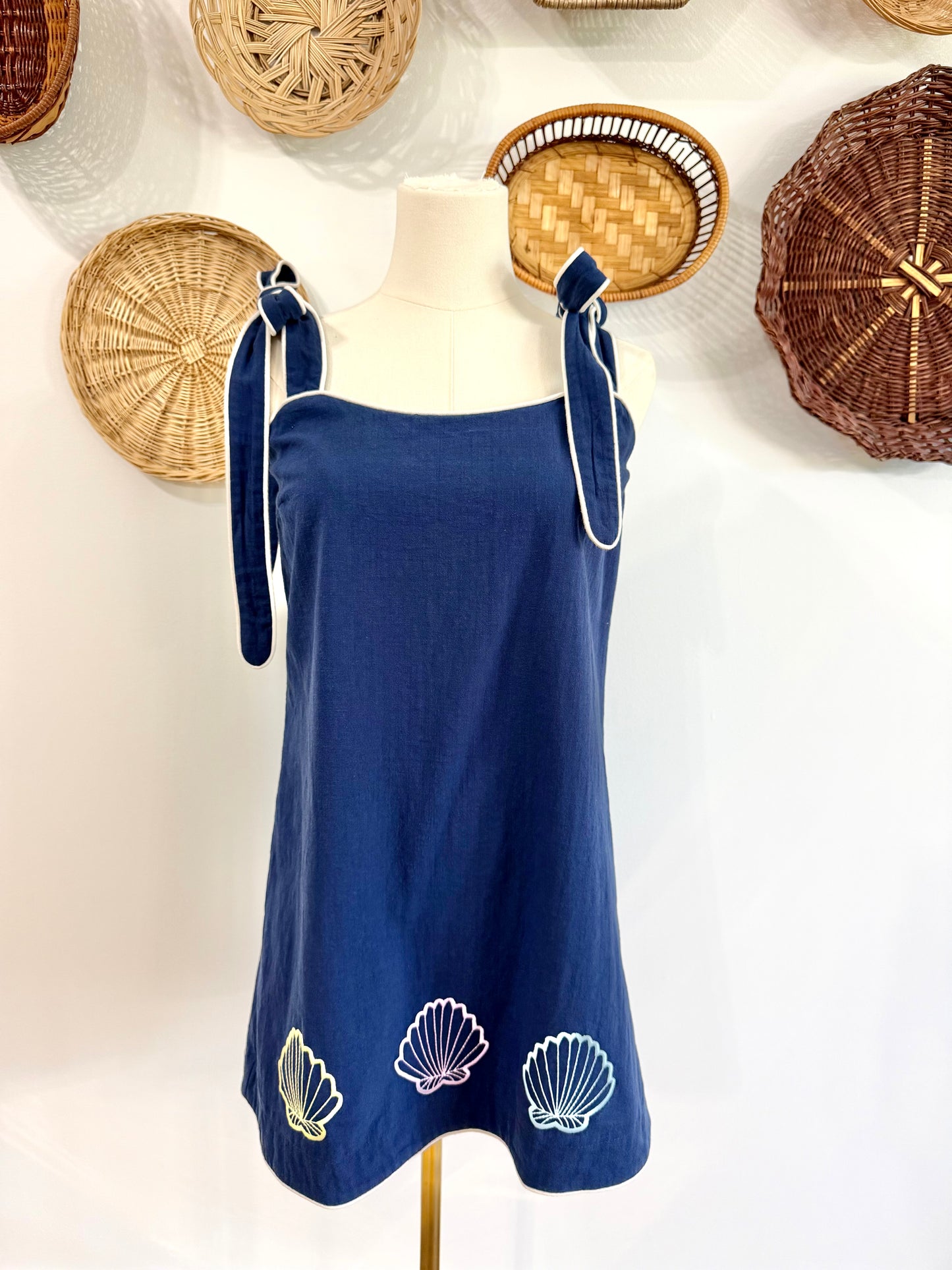 The Saylor Seashell Embroidered Dress in Navy